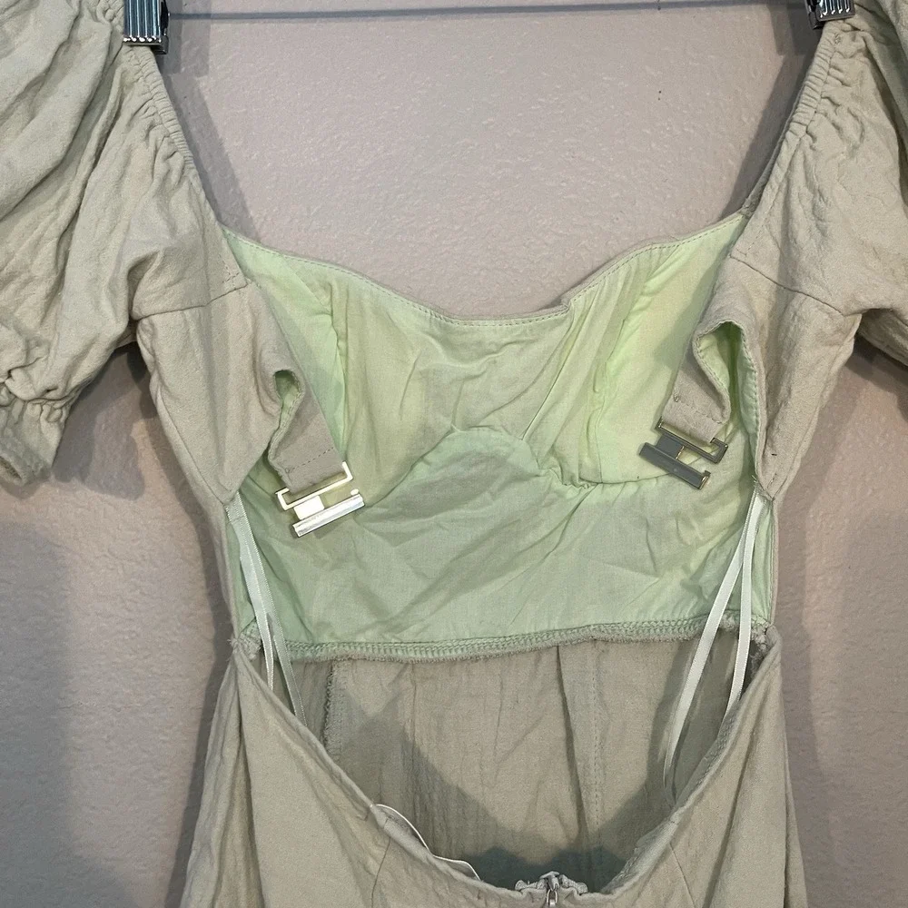 American Threads XS Cotton Mini Dress Milkmaid Babydoll 90s Cut Out Back